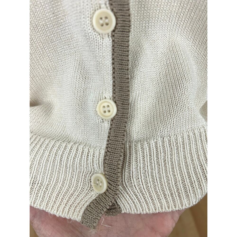 Djerf Avenue Contrast V Neck Cardigan XXS XS Cream Beige Cotton Button Italy - Picture 2 of 7